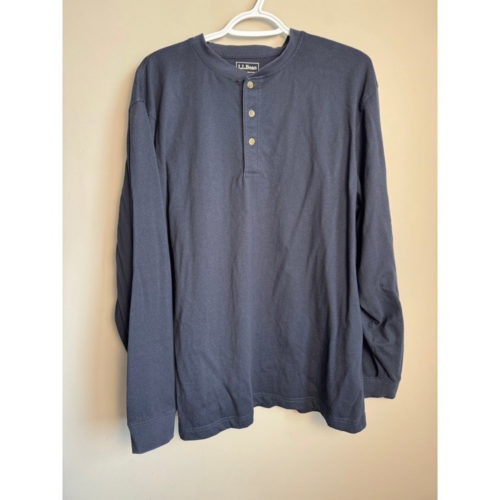 LL Bean Carefree Long Sleeve Unshrinkable Henley Traditional Fit Navy Blue Men L